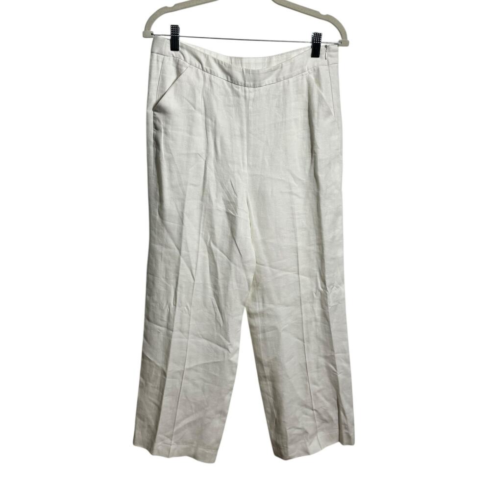 Luisa Spagnoli Linen Minimal Trouser Pant Women 42(12-14) White Coastal Straight